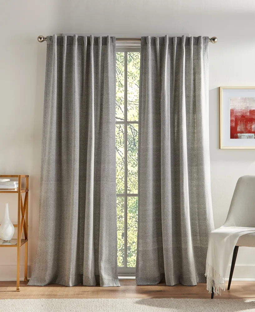 Tommy Hilfiger Herringbone Back Tab Dusty 2-Piece Curtain Panel, 50" x 84"