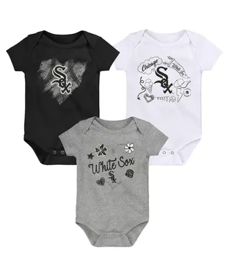 Girls Newborn and Infant Black, White, Heathered Gray Chicago White Sox 3-Pack Batter Up Bodysuit Set