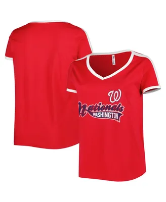 Women's Soft As A Grape Red Washington Nationals Plus V-Neck T-shirt