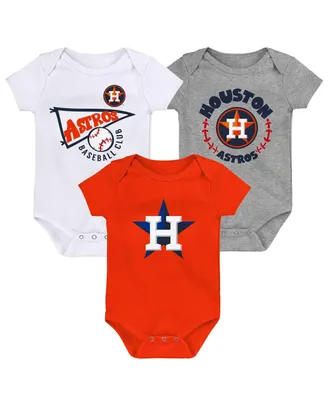 Newborn and Infant Boys and Girls Orange, White, Heather Gray Houston Astros Biggest Little Fan 3-Pack Bodysuit Set