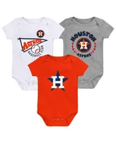 Newborn and Infant Boys and Girls Orange, White, Heather Gray Houston Astros Biggest Little Fan 3-Pack Bodysuit Set