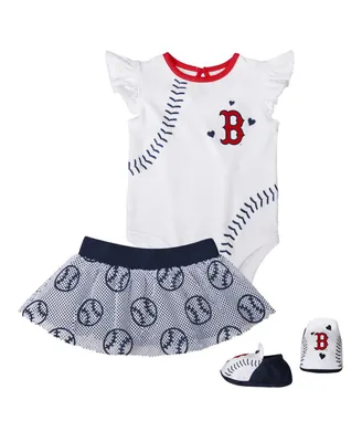 Newborn and Infant Boys and Girls White Boston Red Sox Sweet Spot Bodysuit, Skirt and Booties Set