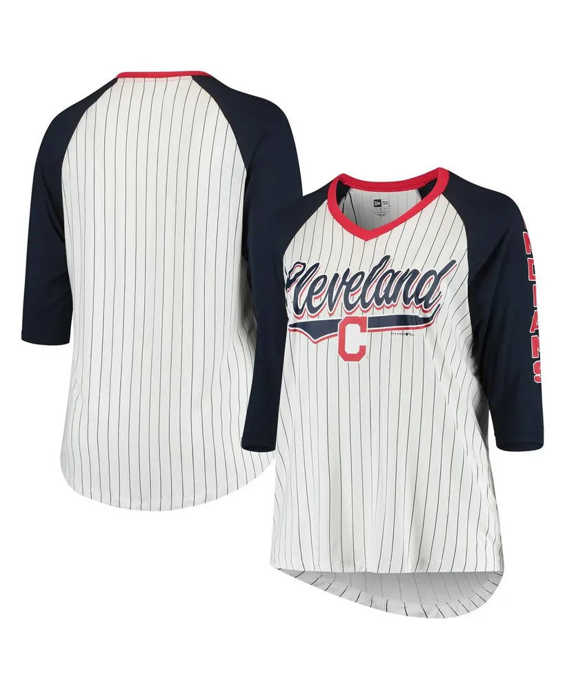New Era Women's Navy Cleveland Indians Slub Jersey Cold Shoulder T-shirt