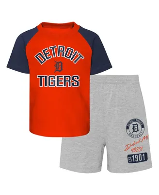 Infant Boys and Girls Orange Heather Gray Detroit Tigers Ground Out Baller Raglan T-shirt Shorts Set