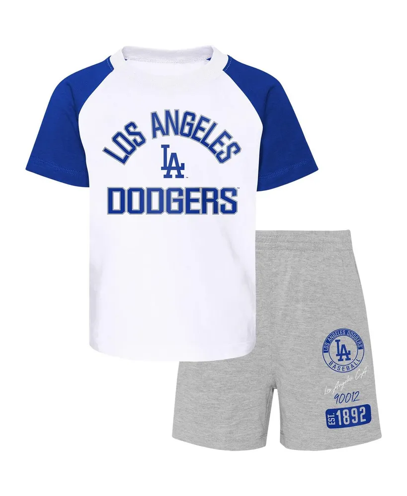 Little Boys and Girls Los Angeles Dodgers White, Heather Gray Groundout Baller Raglan T-shirt Shorts Set