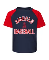Infant Boys and Girls Navy and Heather Gray Los Angeles Angels Ground Out Baller Raglan T-shirt and Shorts Set