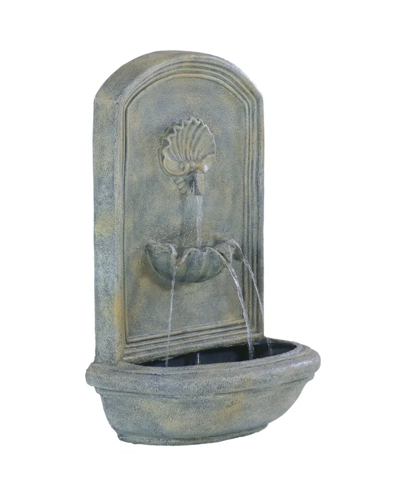 Sunnydaze Decor Seaside 27-Inch Polystone Solar Wall Water Fountain with Battery Backup - French Limestone