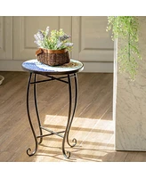 Costway Outdoor Indoor Accent Table Plant Stand Cobalt