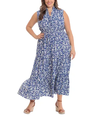 London Times Plus Smocked Tiered Floral Maxi Dress