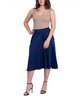 24Seven Comfort Apparel Women's Elastic Waistband Pocket Midi Skirt