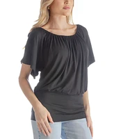 24Seven Comfort Apparel Women's Short Sleeves Slit Shoulder Top