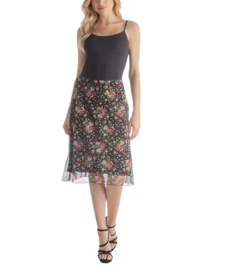 24seven Comfort Apparel Women's Colorful Sheer Overlay Elastic Waist Skirt