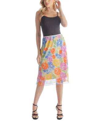 24seven Comfort Apparel Women's Colorful Sheer Overlay Elastic Waist Skirt