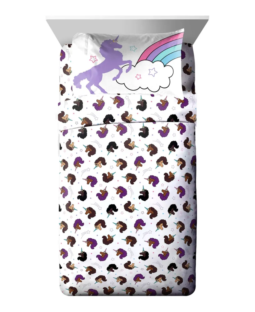 Jay Franco Afro Unicorn Unique, Divine, Magical Microfiber 3 Piece Sheet Set, Full