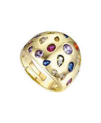 Rachel Glauber Ra 14k Gold Plated with Rainbow Gemstone Cubic Zirconia Dome Ring