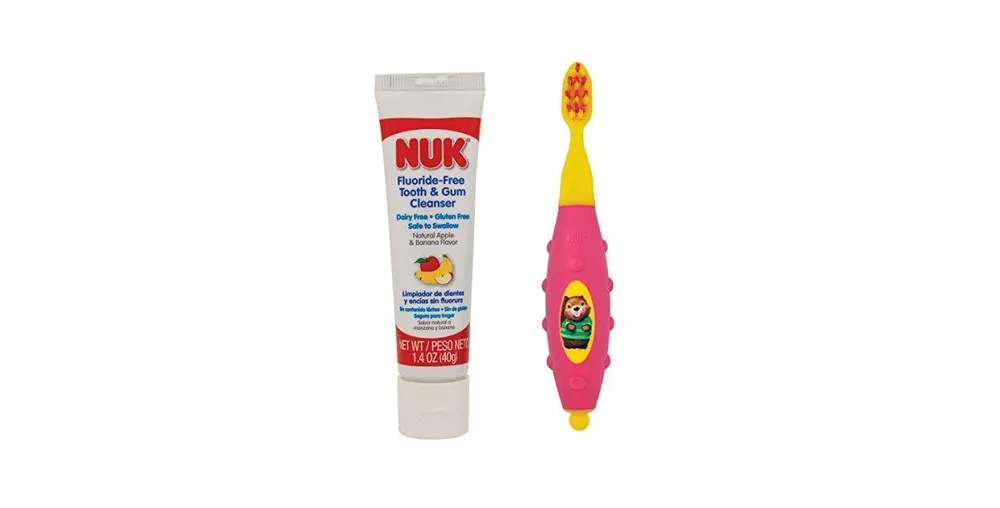 Nuk Toddler Grins & Giggles Toothbrush & Cleanser Set, Girl, Pink