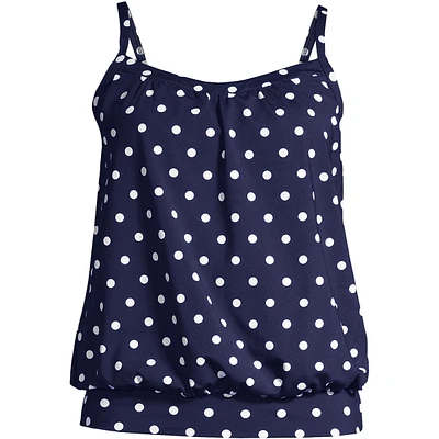 Lands' End Women's Petite Blouson Tummy Hiding Tankini Swimsuit Top Adjustable Straps