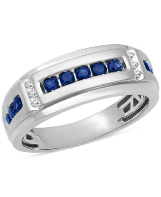 Men's Sapphire (5/8 ct. t.w.) & Diamond (1/20 Ring 10k White Gold