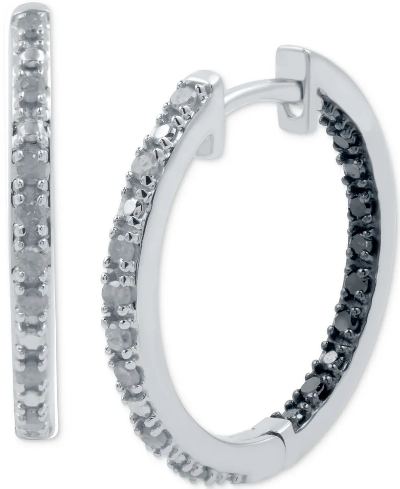 White Diamond (1/6 ct. t.w.) & Black Diamond (1/10 ct. t.w.) In & Out Small Hoop Earrings in Sterling Silver