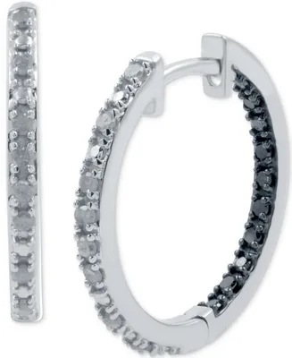 White Diamond (1/6 ct. t.w.) & Black Diamond (1/10 ct. t.w.) In & Out Small Hoop Earrings in Sterling Silver