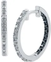 White Diamond (1/6 ct. t.w.) & Black Diamond (1/10 ct. t.w.) In & Out Small Hoop Earrings in Sterling Silver