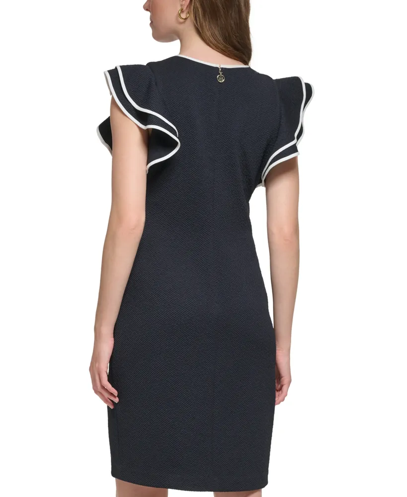 Tommy Hilfiger Women's Mini-Quilted Jacquard Flutter-Sleeve Dress