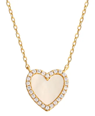 Giani Bernini Mother of Pearl & Cubic Zirconia Heart Halo Pendant Necklace in 18k Gold-Plated Sterling Silver, 16" + 2" extender, Created for Macy's