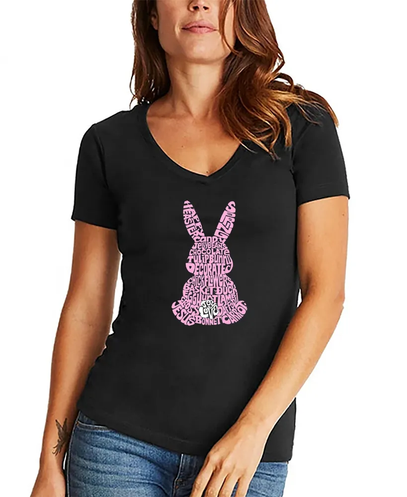 La Pop Art Women's Easter Bunny Word V-Neck T-shirt