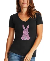 La Pop Art Women's Easter Bunny Word V-Neck T-shirt