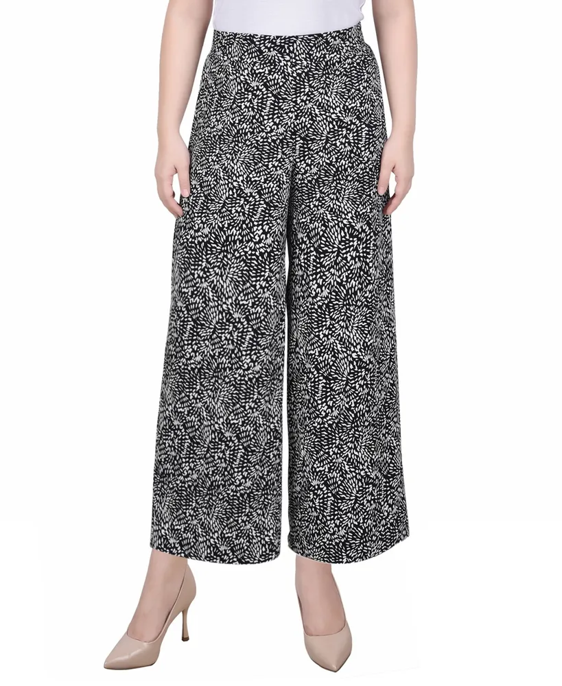 Ny Collection Petite Short Mid Rise Pull On Wide-Leg Palazzo Pant