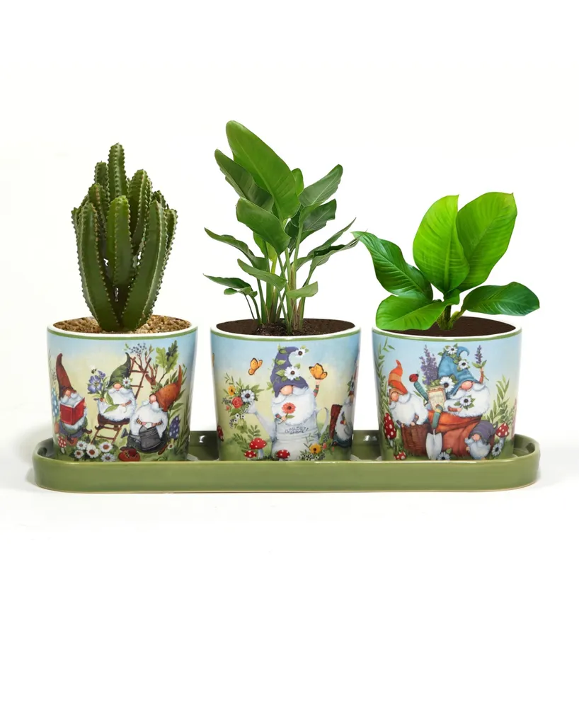 Certified International Garden Gnomes 3 pc Planter Set with Tray