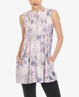 White Mark Women's Floral Sleeveless Tunic Top