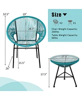 3 Pcs Patio Acapulco Furniture Bistro Set Plastic Rope Glass Table