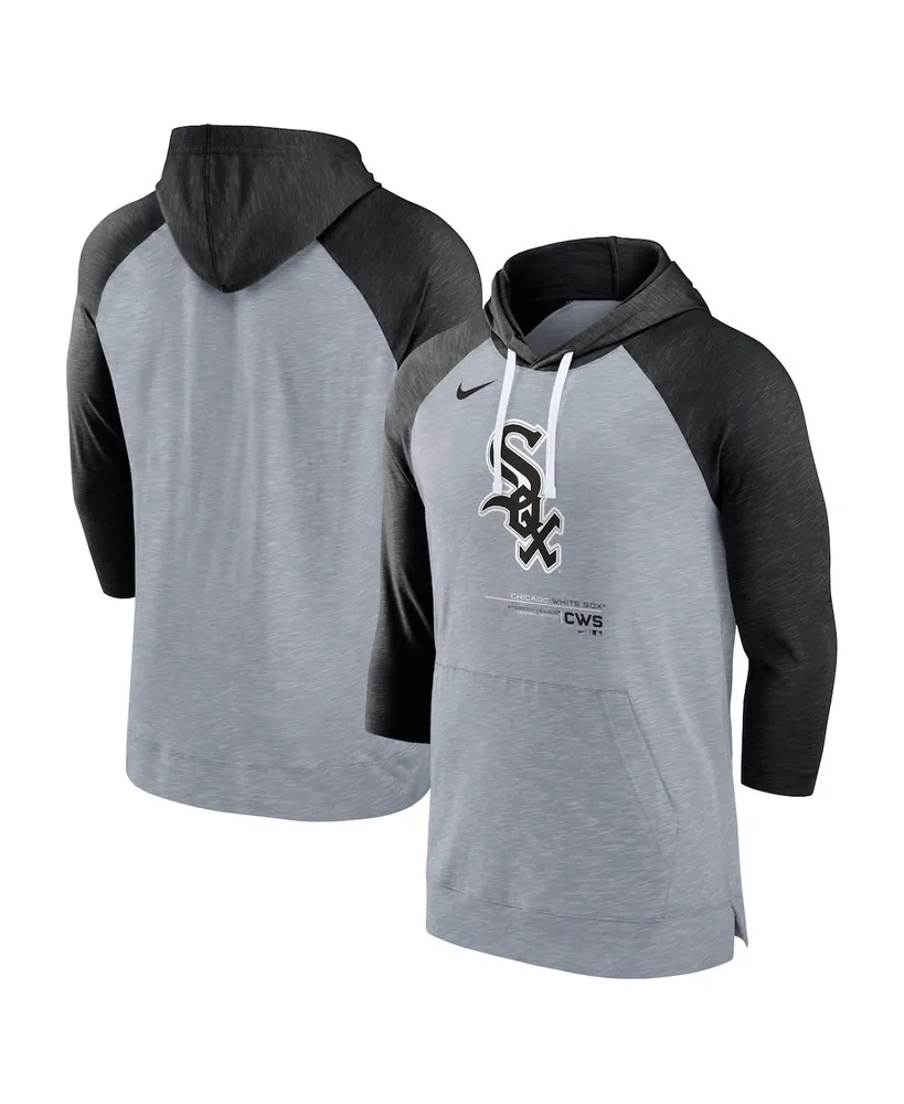 Men's Nike Heather Gray, Black Chicago White Sox Baseball Raglan 3/4 Sleeve Pullover Hoodie