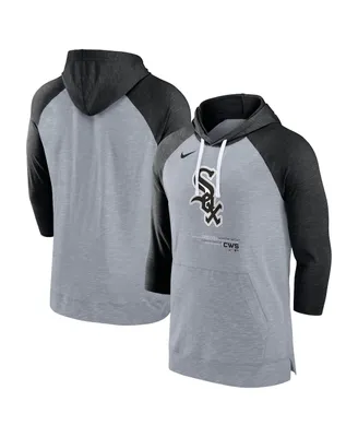 Men's Nike Heather Gray, Black Chicago White Sox Baseball Raglan 3/4 Sleeve Pullover Hoodie