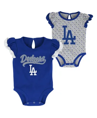 Newborn and Infant Boys Girls Royal, Heathered Gray Los Angeles Dodgers Scream Shout Two-Pack Bodysuit Set