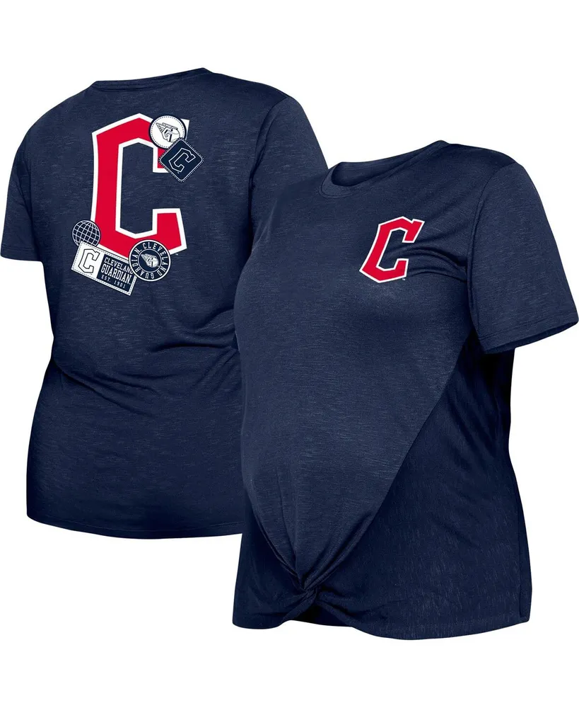 Women's New Era Navy Cleveland Guardians Plus Two-Hit Front Knot T-shirt