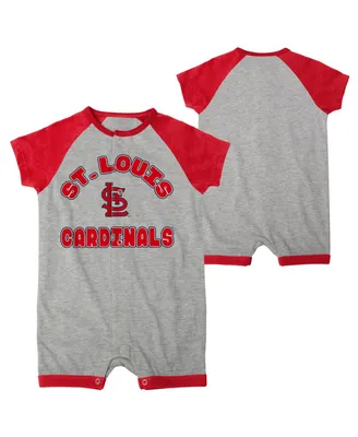Newborn and Infant Boys Girls Heather Gray St. Louis Cardinals Extra Base Hit Raglan Full-Snap Romper