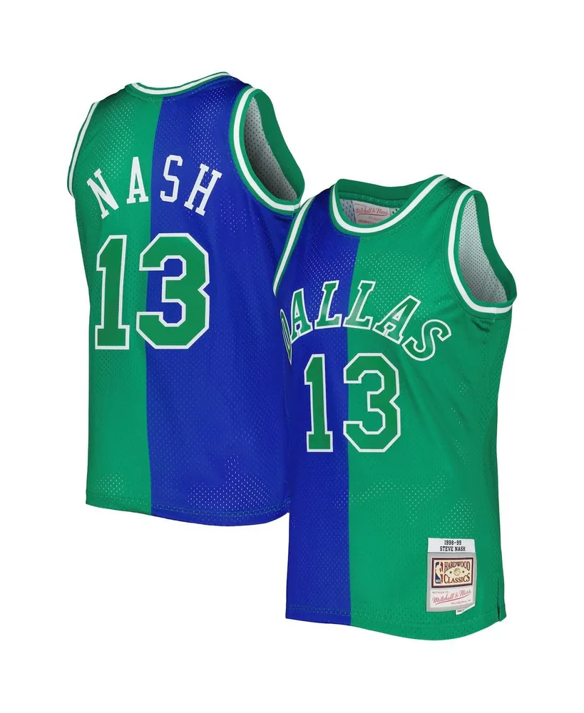 Men's Mitchell & Ness Steve Nash Blue and Green Dallas Mavericks Hardwood Classics 1998-99 Split Swingman Jersey