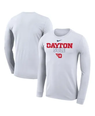 Men's Nike White Dayton Flyers On Court Bench Long Sleeve T-shirt