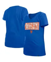 Big Girls New Era Blue New York Mets Flip Sequin Team V-Neck T-shirt