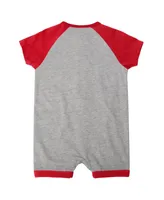 Newborn and Infant Boys Girls Heather Gray St. Louis Cardinals Extra Base Hit Raglan Full-Snap Romper