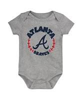 Newborn and Infant Boys and Girls Red, White, Heather Gray Atlanta Braves Biggest Little Fan 3-Pack Bodysuit Set