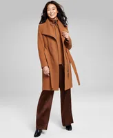 Calvin Klein Womens Wool Blend Belted Wrap Coat, Created for Macys