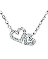 Giani Bernini Cubic Zirconia Double Heart Pendant Necklace, 16" + 2" extender, Created for Macy's