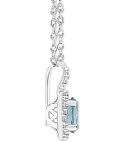 Opal (1/4 ct. t.w.) & Diamond (1/8 Halo 18" Pendant Necklace Sterling Silver, (Also Aquamarine)