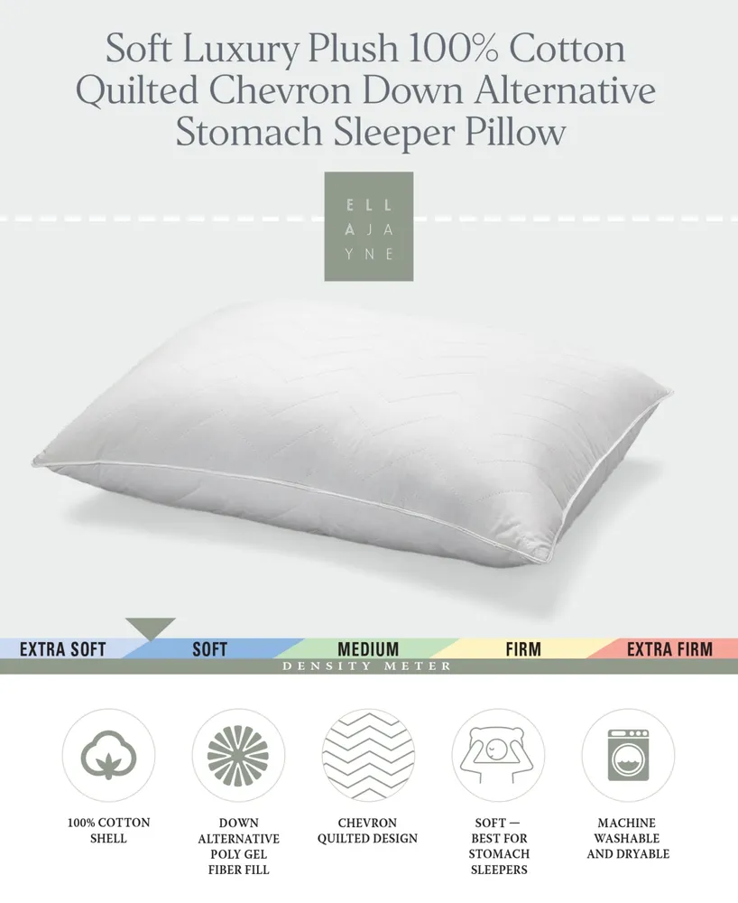 Soft Plush 100% Cotton Quilted Chevron Gel Fiber Stomach Sleeper Pillow