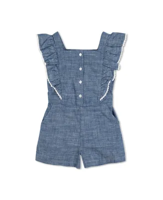 Hope & Henry Big Girls Button Front Ruffle Romper