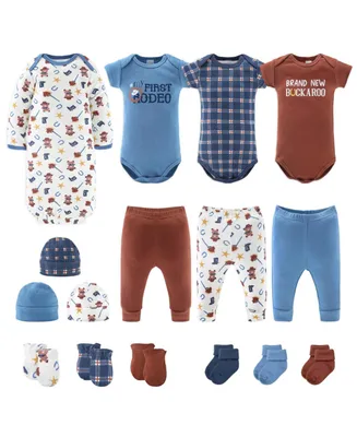 The Peanutshell Newborn Layette Gift Set for Baby Boys or Girls, Blue Red Yellowstone, 16 Essential Pieces,