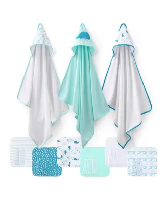 The Peanutshell Baby Hooded Towels and Washcloths Gift Bath Set, 23 Piece, Nautical Whale